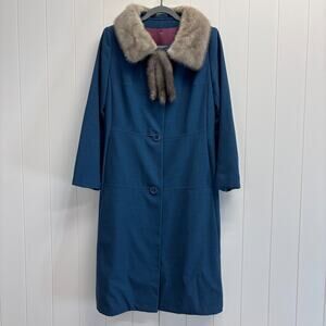 Vintage Youthcraft Womens Classic Retro Fur Trim Long Peacoat Size S/M Mod Twee